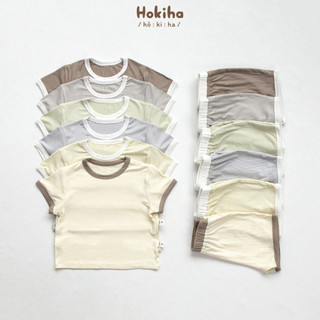 Bộ Cộc Tay Phối Viền Basic Chất Tăm Cho Bé Trai Bé Gái Hokiha Vải Tăm Mềm Mại, Co Giãn Thoải Mái Size Từ 8-17kg B74