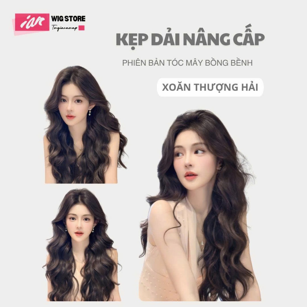 Kẹp Nửa Đầu Tóc Giả Dải Nâng Cấp Xoăn Thượng Hải IAN Cao Cấp - Tóc Mây Sóng Nước Bồng Bềnh Siêu Thật