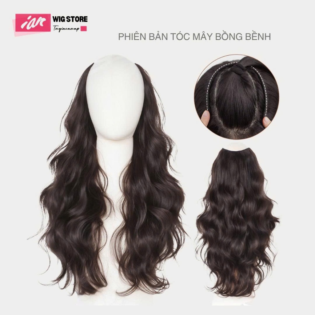 Kẹp Nửa Đầu Tóc Giả Dải Nâng Cấp Xoăn Thượng Hải IAN Cao Cấp - Tóc Mây Sóng Nước Bồng Bềnh Siêu Thật