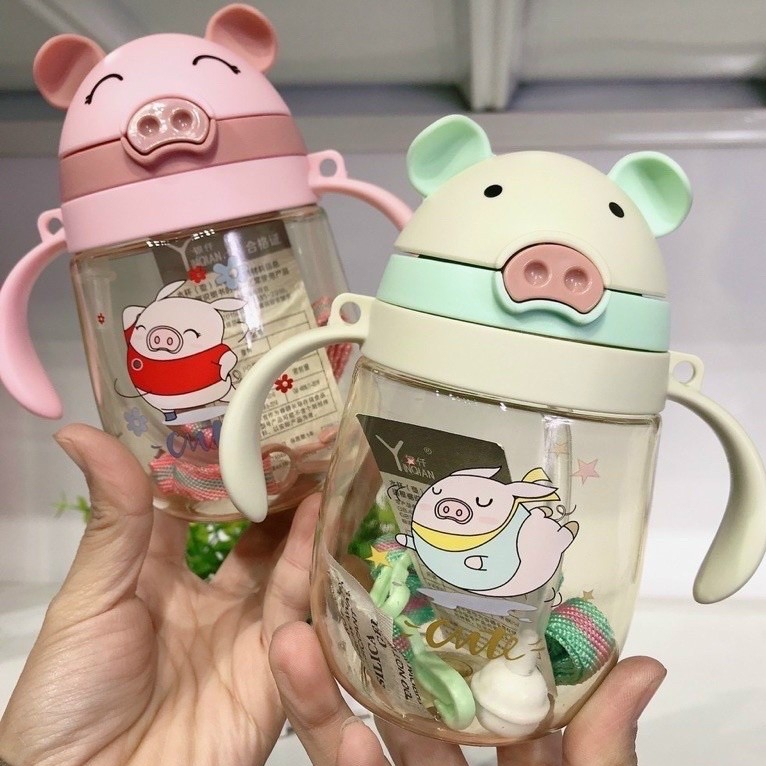 Bình Tập Uống Nước Cho Bé DouDou 280ml Ống Hút Silicon Mềm Có Van Chống Sặc, Chất Liệu An Toàn A15