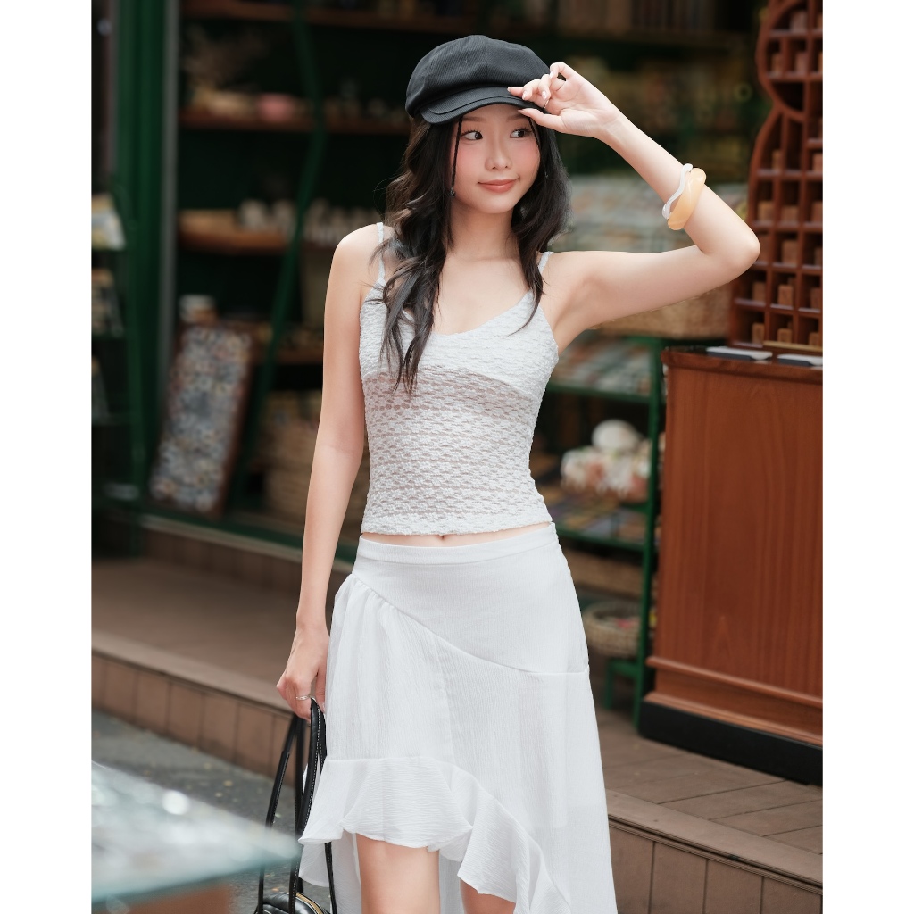Áo Nữ ZATION 2 Dây Phối Ren Form Ôm Basic SECODEE