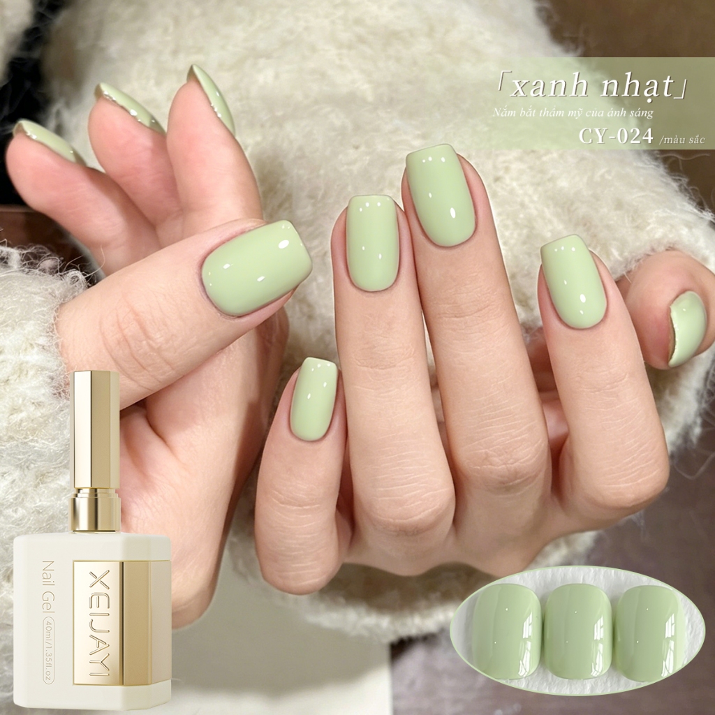 XEIJAYI 40ml - Sơn móng tay dạng gel màu xanh lá nhạt tươi mát, dung tích lớn, phù hợp cho mọi mùa.