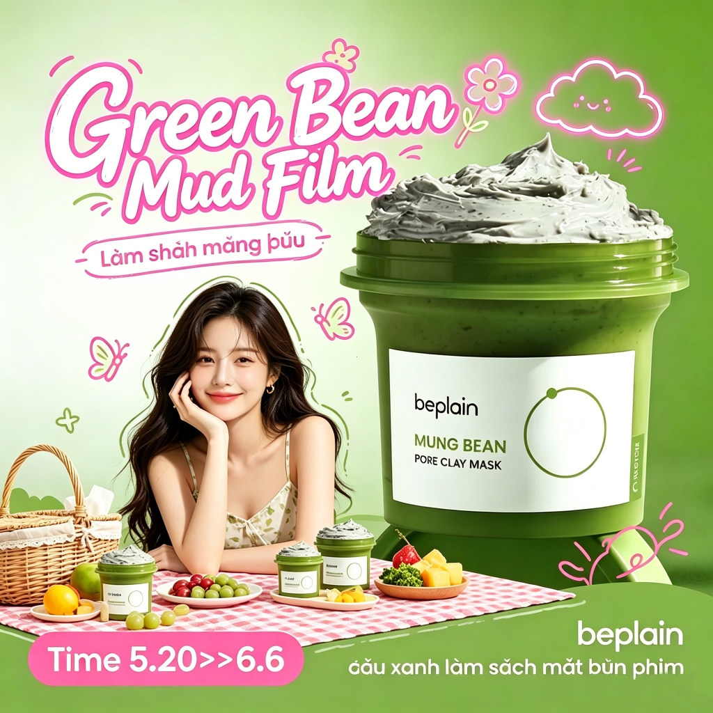 beplain đậu xanh làm sạch mặt bùn phim 120 ml phù hợp với tất cả các chất chiết xuất tự nhiên da
