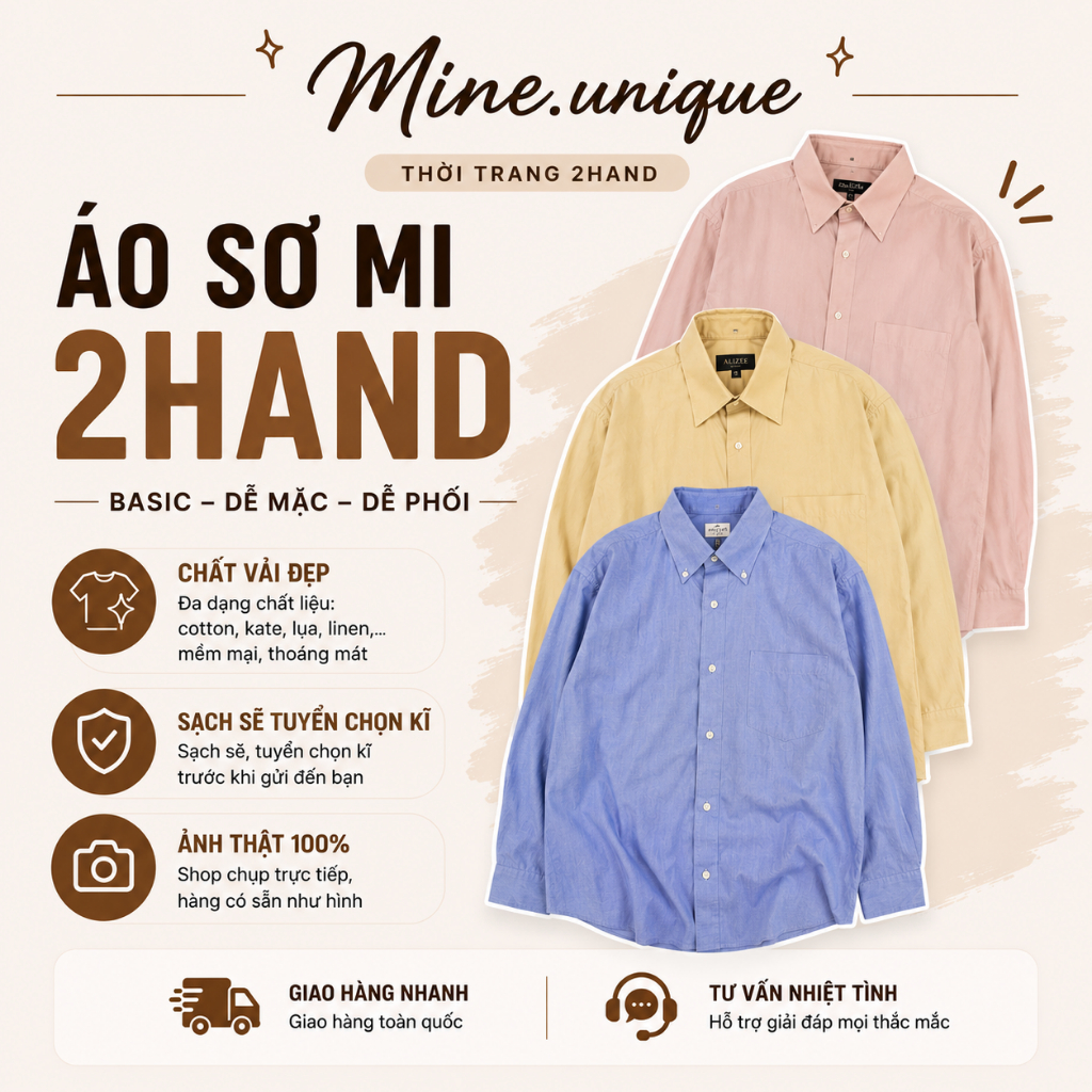 Áo Sơ Mi Trơn 2Hand Nam Nữ Form Đẹp Vintage Basic