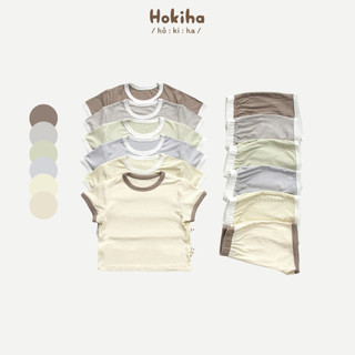 Bộ Cộc Tay Chất Tăm Phối Viền Khác Màu Cho Bé Hokiha Vải Tăm Mềm Mại, Co Giãn Thoải Mái Size Từ 8-17kg B74