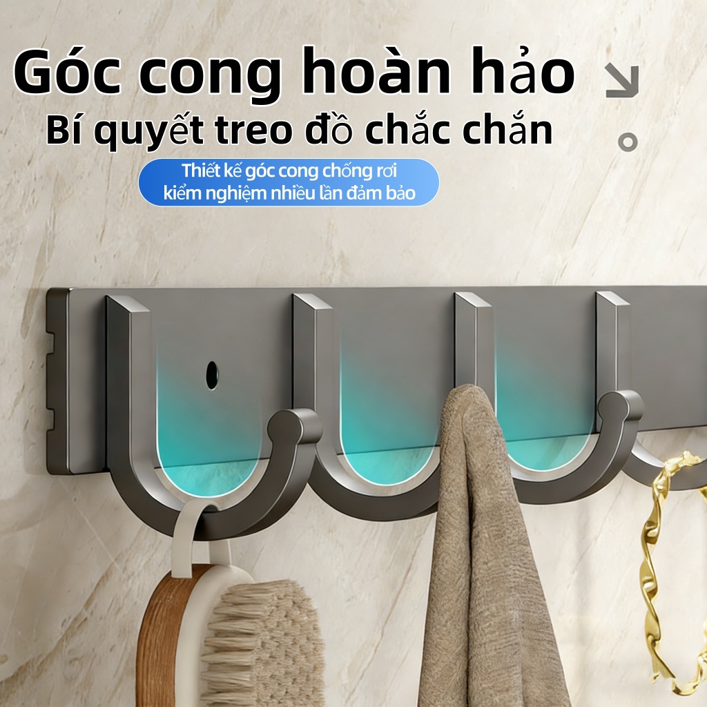 Móc Treo Quần Áo Gắn Tường Móc Dán Chịu Lực Cao 50KG,Thép Carbon Bền Đẹp,Phù Hợp Phòng Tắm Bếp Ngủ