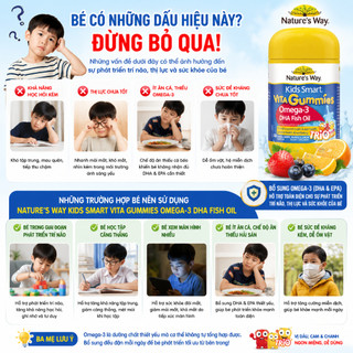 Nature's Way Kids Smart vita gummies omega-3 DHA fish oil trio - Phát triển não bộ, thị lực cho bé