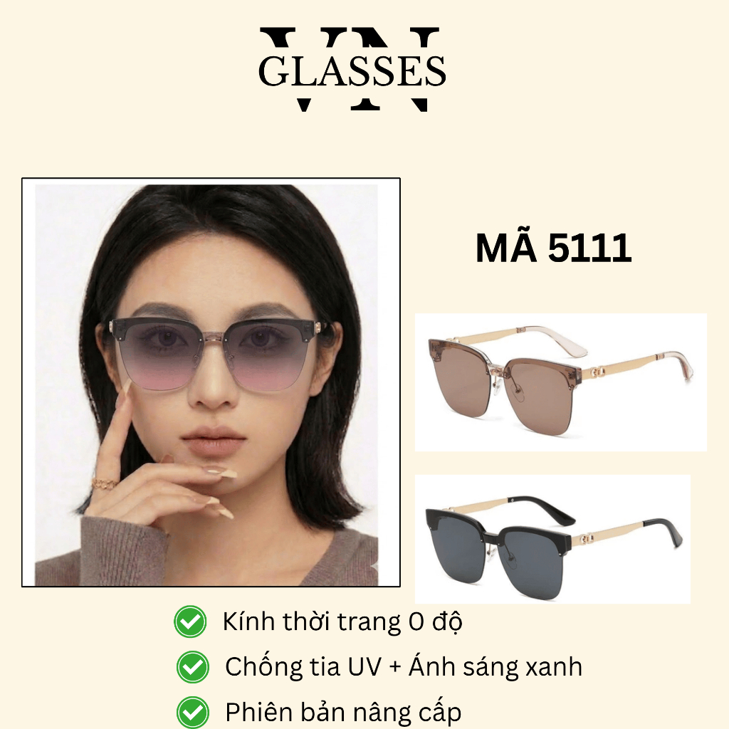 Kính râm nam nữ dáng vuông thời trang trẻ trung chống tia UV400 phong cách Hàn Quốc 5111