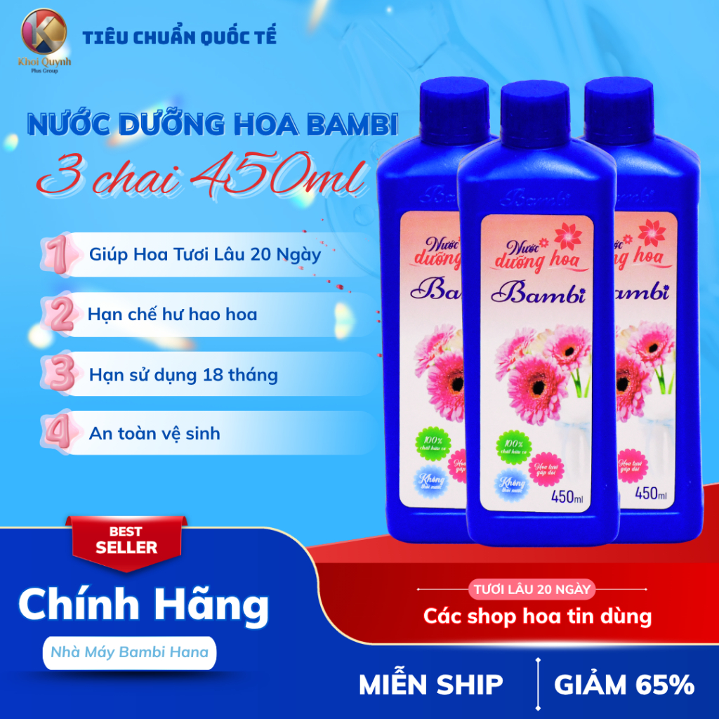 Combo 3 Chai Nước dưỡng hoa Bambi chai 450ml giúp hoa tươi lâu, nở đều, cứng cánh
