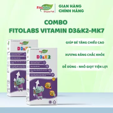 [COMBO] Vitamin D3K2-MK7 Cho Bé Fitolabs Dạng Nhỏ Giọt Giúp Hấp Thu Canxi, Tăng Chiều Cao Cho Bé Lọ 20ml [MẪU MỚI]
