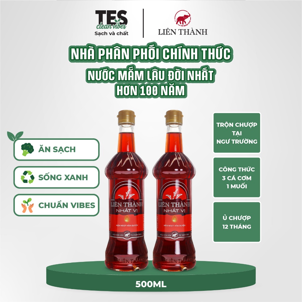 Combo 2 chai Nước Mắm Liên Thành Nhất Vị 20 độ đạm 500ml chai thủy tinh