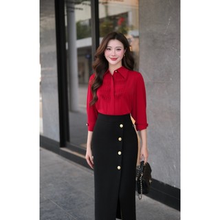 Áo Sơ Mi Nữ 𝐂𝐂𝐇𝐀𝐓 Dáng Suông Kiểu Vintacie Smocking Chất Liệu Cao Cấp 16FNT9017ST