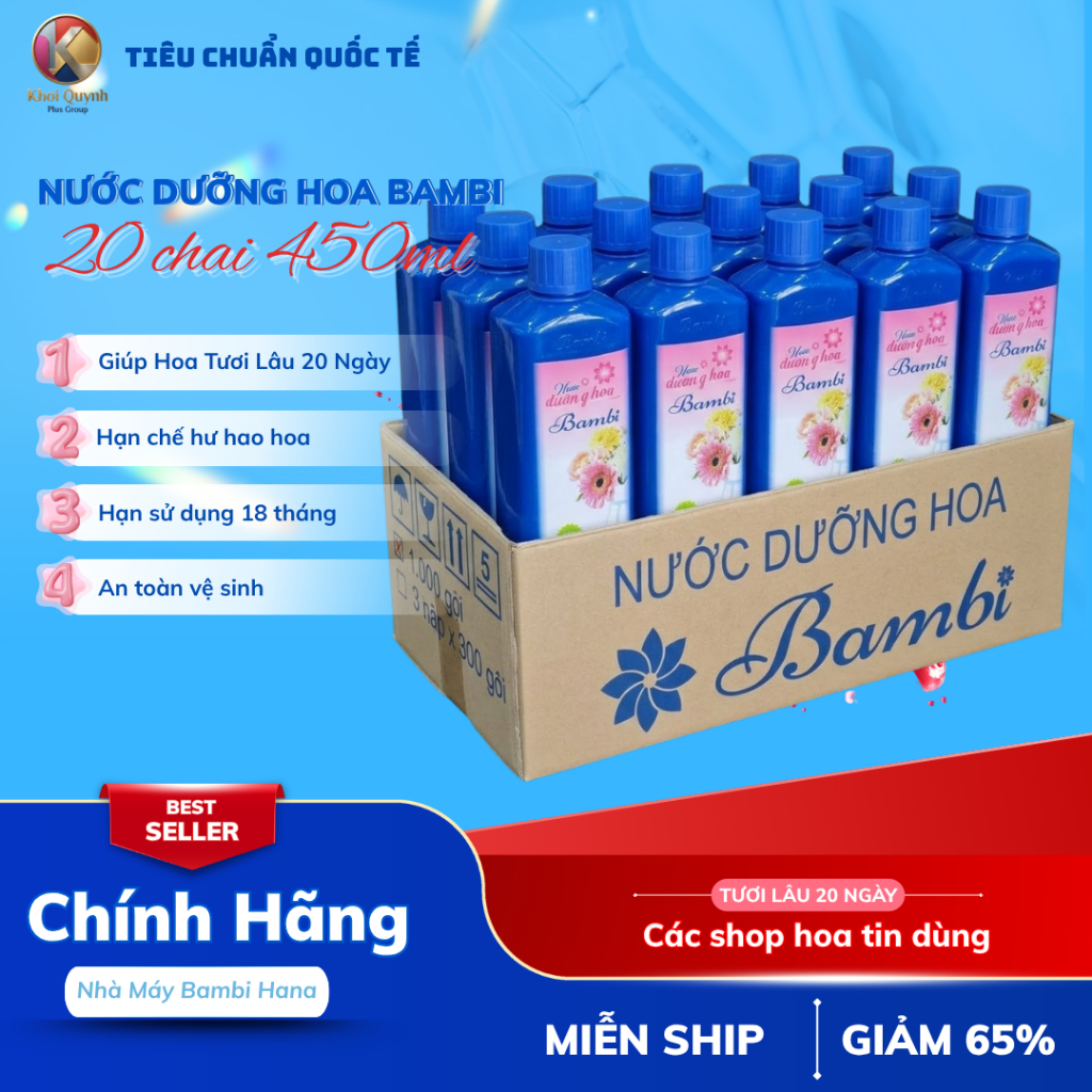 1 Thùng 20 Chai Nước Dưỡng Hoa Bambi 450ml Giúp Hoa Tươi Lâu 15 Ngày, Hạn Chế Hoa Tàn Số Lượng Lớn