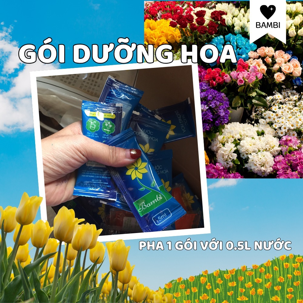 10 Gói dưỡng hoa tươi lâu Bambi cho hoa cắt cành, giúp hoa nở bông to - Hàng chính hãng