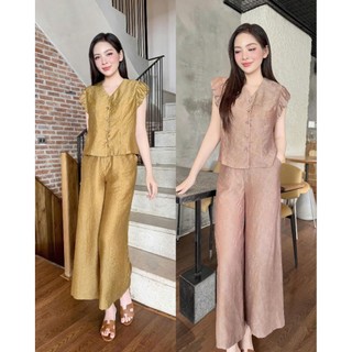 (Sẵn) 27KVBD021Bộ mặc nhà..Bộ đũi tơ gấm Ken va quần lửng áo cổ V