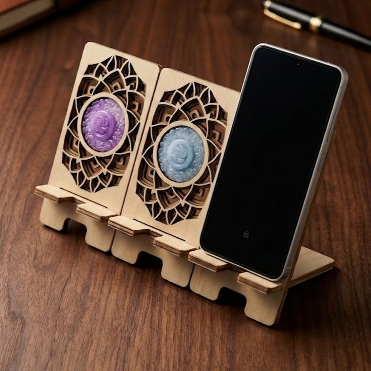 Giá Đỡ Điện Thoại Bằng Gỗ Sang Trọng, Hoạ Tiết Mandala – Gác Điện Thoại Decor Bàn Làm Việc Tinh Tế