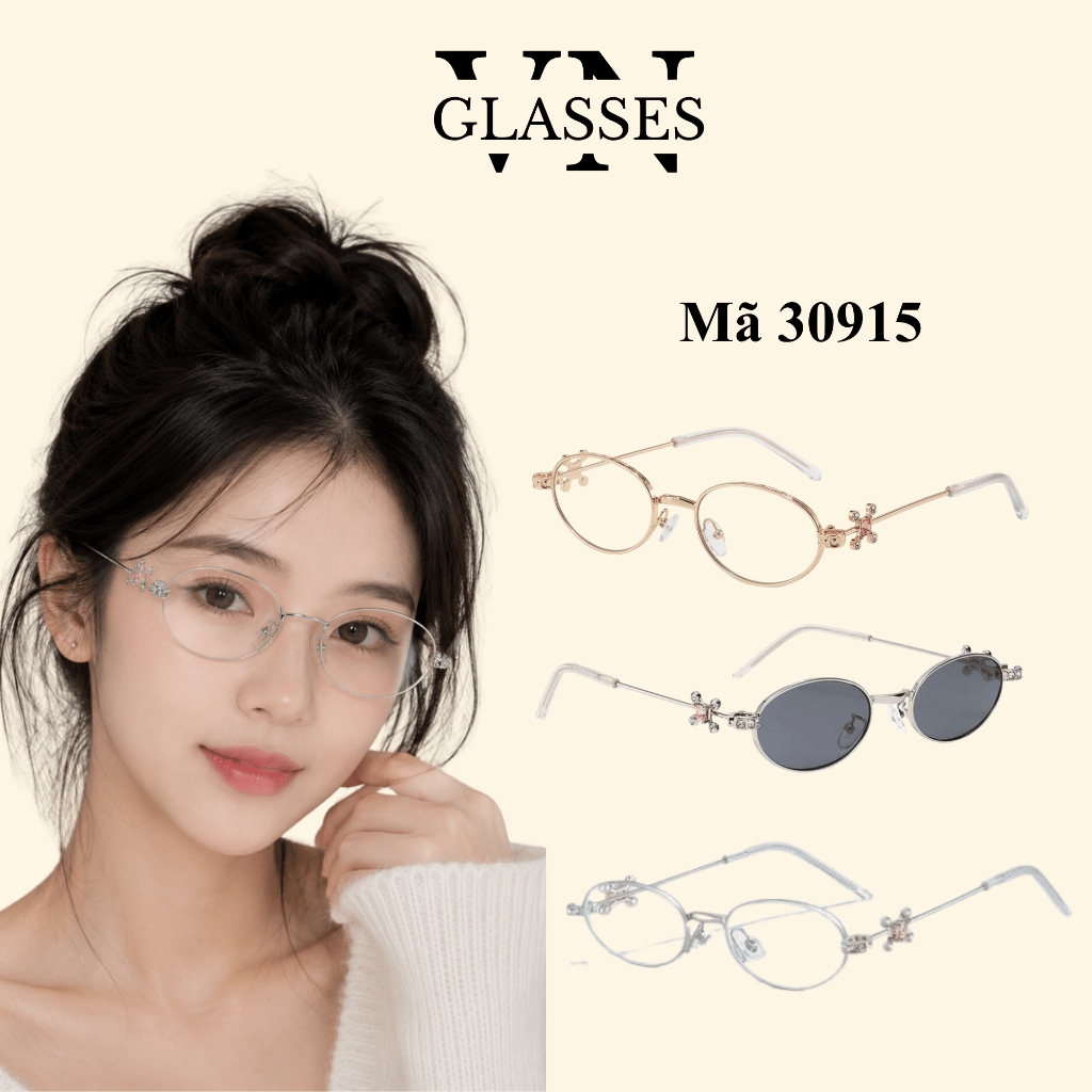 Gọng kính kim loại Oval nữ thời trang mắt mèo phong cách Hàn Quốc 30915