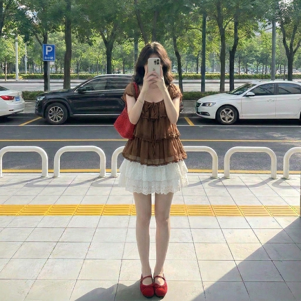 Áo kiểu chiffon 3 tầng nhún bèo dáng rộng babydoll che khuyết điểm bụng tay cánh tiên đi du lịch HCOM27295