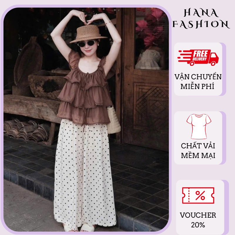 Áo kiểu chiffon 3 tầng nhún bèo dáng rộng babydoll che khuyết điểm bụng tay cánh tiên đi du lịch HCOM27295