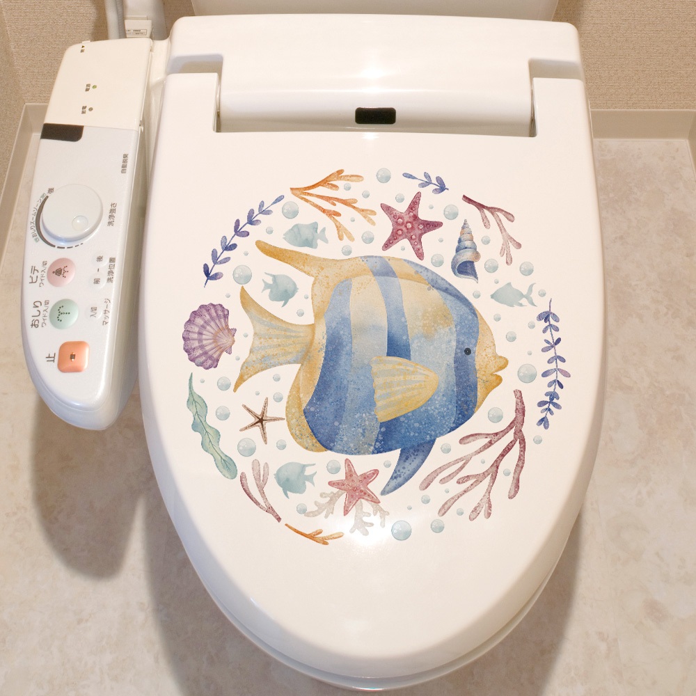 Decal Dán Trang Trí Bồn Cầu Toilet Cá Sọc Xanh Có Keo Sẵn 28x27cm - Chống Nước Không Phai Màu