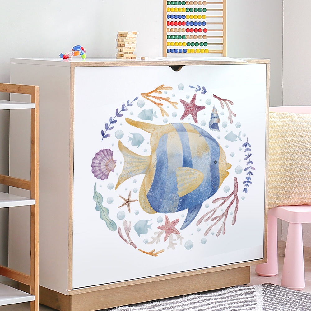 Decal Dán Trang Trí Bồn Cầu Toilet Cá Sọc Xanh Có Keo Sẵn 28x27cm - Chống Nước Không Phai Màu
