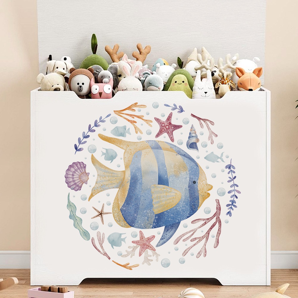 Decal Dán Trang Trí Bồn Cầu Toilet Cá Sọc Xanh Có Keo Sẵn 28x27cm - Chống Nước Không Phai Màu