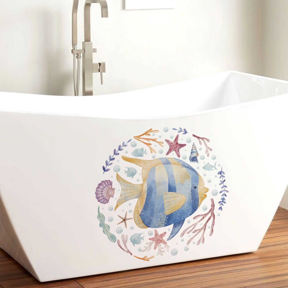 Decal Dán Trang Trí Bồn Cầu Toilet Cá Sọc Xanh Có Keo Sẵn 28x27cm - Chống Nước Không Phai Màu
