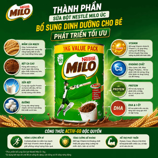 [HÀNG ÚC] Sữa bột Nestle Milo hộp 1kg nhập khẩu giúp bổ sung dinh dưỡng cho bé phát triển tối ưu