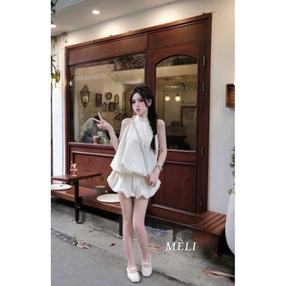 [S2.4365] Set Áo Yếm Nơ Sau Bo Chun Mix Chân Váy Bí Phồng Xếp Ly Hàng 2 Lớp Dày Dặn 3 Màu