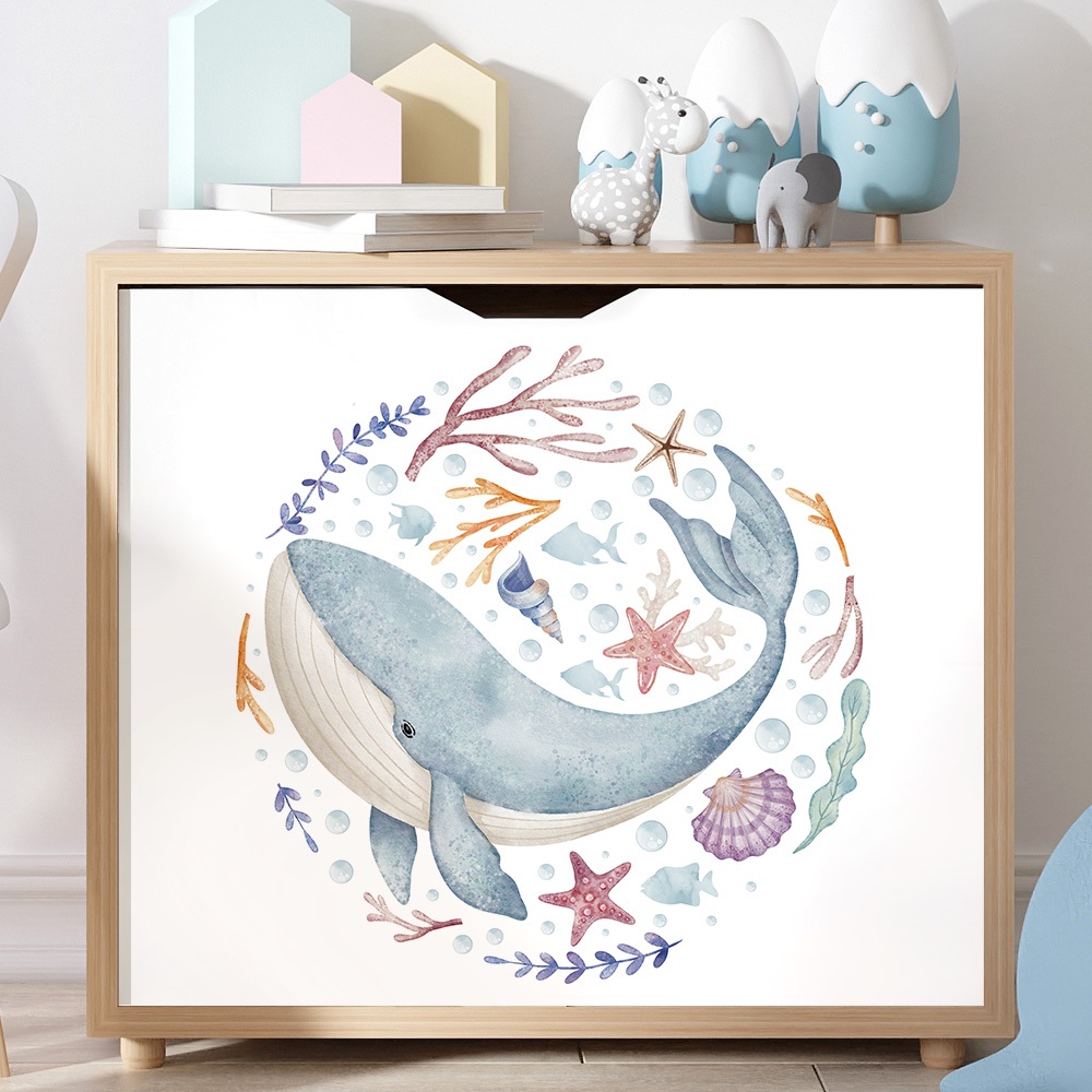 Decal Dán Trang Trí Bồn Cầu Toilet Cá Voi Xanh Có Keo Sẵn 27x27.5cm - Chống Nước Không Phai Màu
