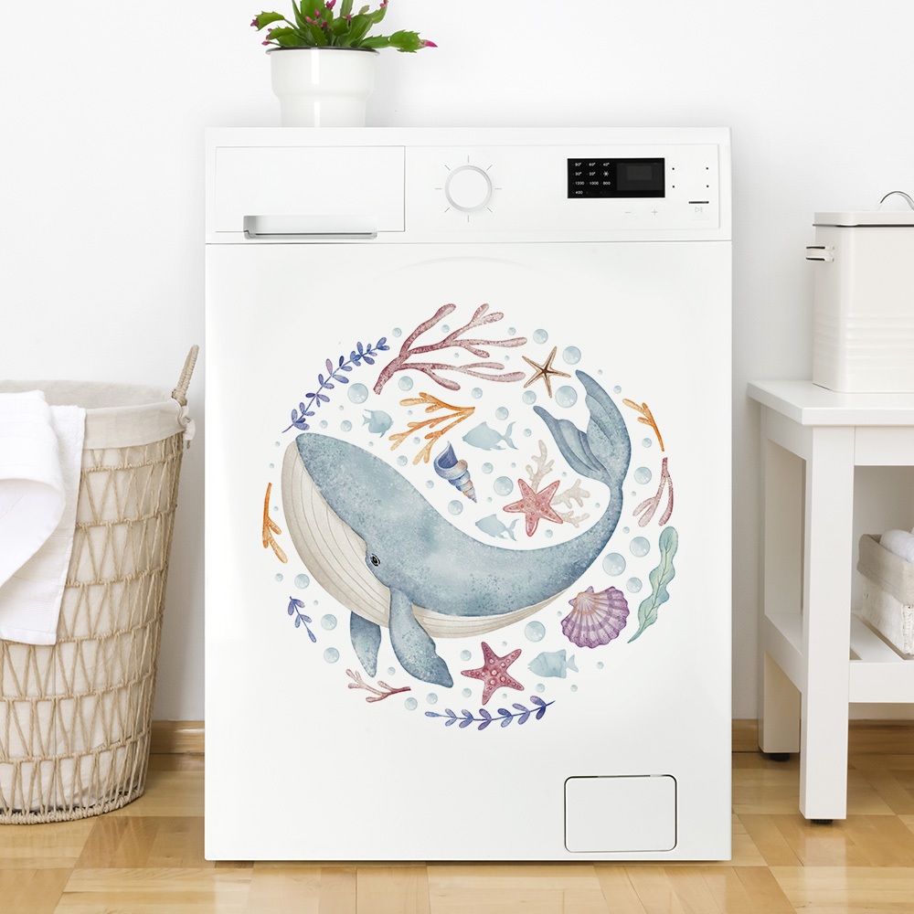 Decal Dán Trang Trí Bồn Cầu Toilet Cá Voi Xanh Có Keo Sẵn 27x27.5cm - Chống Nước Không Phai Màu