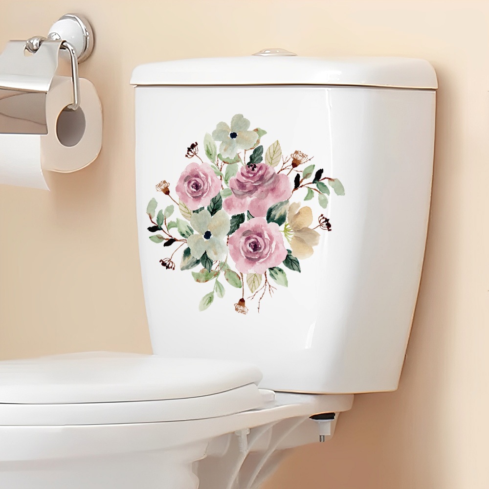 Decal Dán Trang Trí Bồn Cầu Toilet Hoa Hồng A Có Keo Sẵn 28x27cm - Chống Nước Không Phai Màu