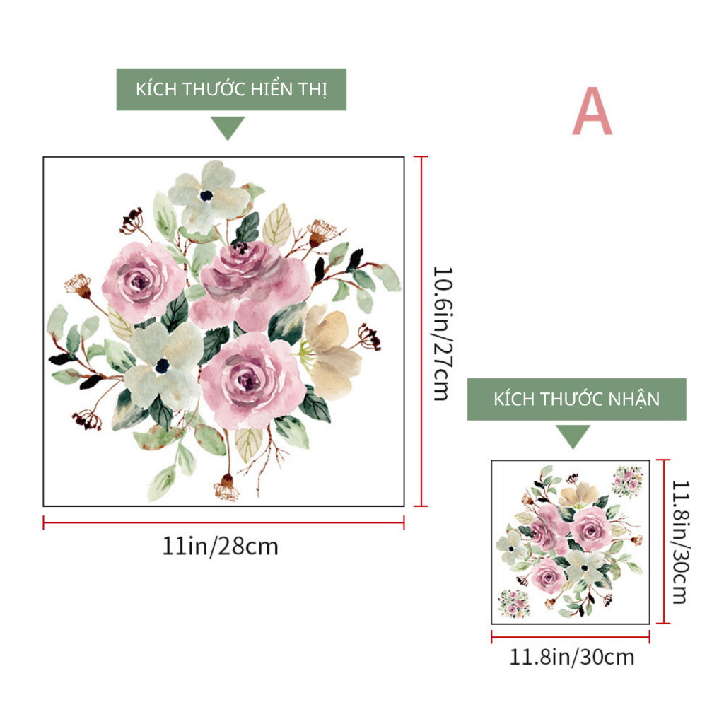 Decal Dán Trang Trí Bồn Cầu Toilet Hoa Hồng A Có Keo Sẵn 28x27cm - Chống Nước Không Phai Màu