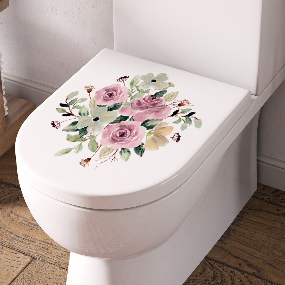 Decal Dán Trang Trí Bồn Cầu Toilet Hoa Hồng A Có Keo Sẵn 28x27cm - Chống Nước Không Phai Màu