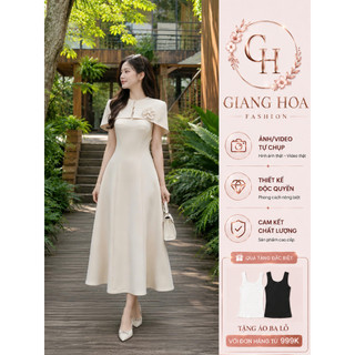 VT251214 - Đầm Dáng A Cao Cấp Cổ Cape Đính Hoa | Đầm Dự Tiệc Thanh Lịch | Đầm Công Sở Sang Trọng | Đầm Thiết Kế Cao Cấp