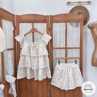 [S2.4366] Set Thô Hoa Qc Áo Tầng Phối Ren Mix Quần Đùi Siêu Xinh