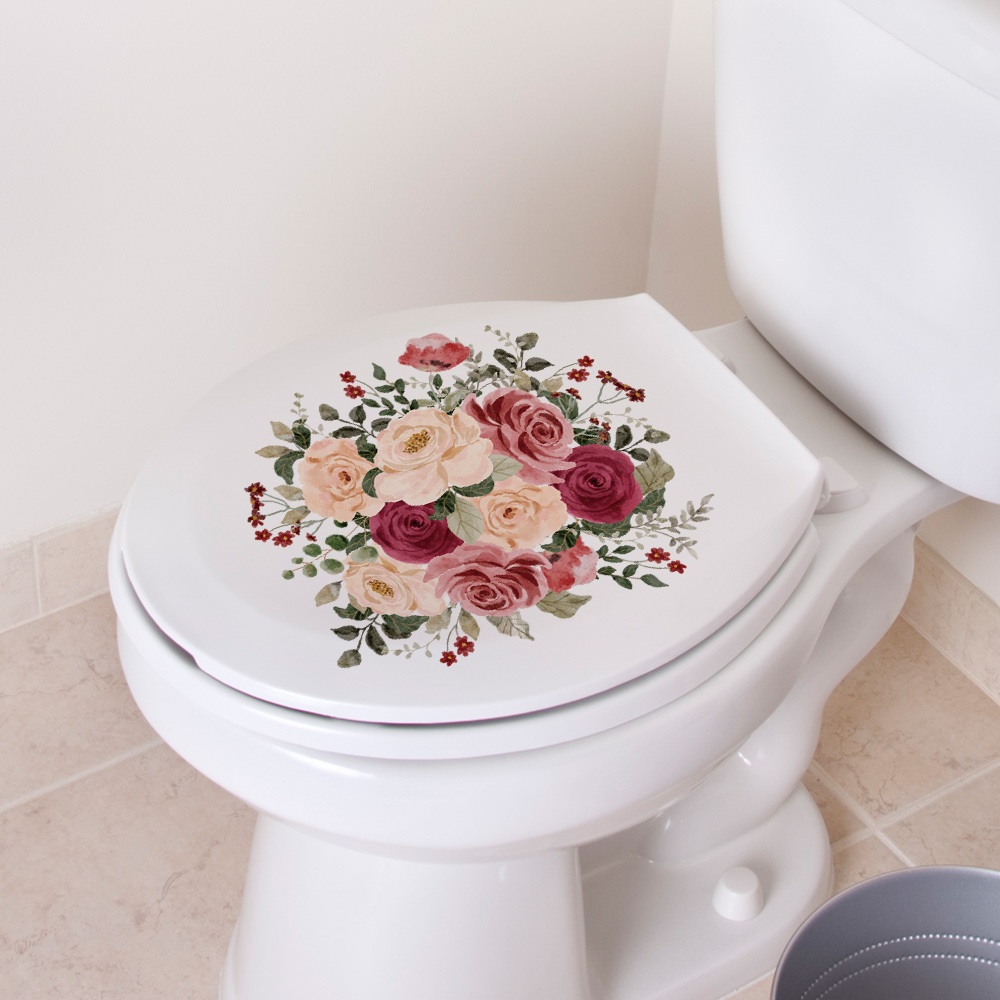 Decal Dán Trang Trí Bồn Cầu Toilet Hoa Hồng B Có Keo Sẵn 28x27cm - Chống Nước Không Phai Màu