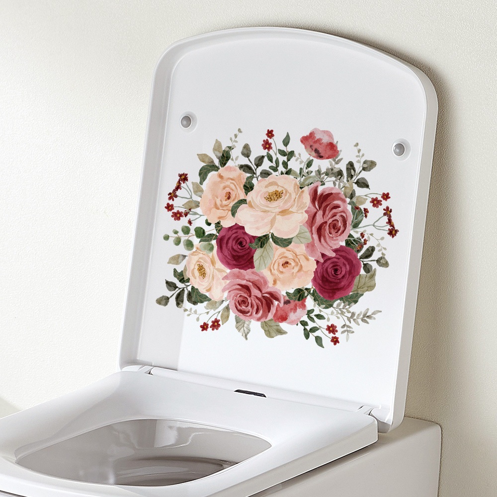 Decal Dán Trang Trí Bồn Cầu Toilet Hoa Hồng B Có Keo Sẵn 28x27cm - Chống Nước Không Phai Màu