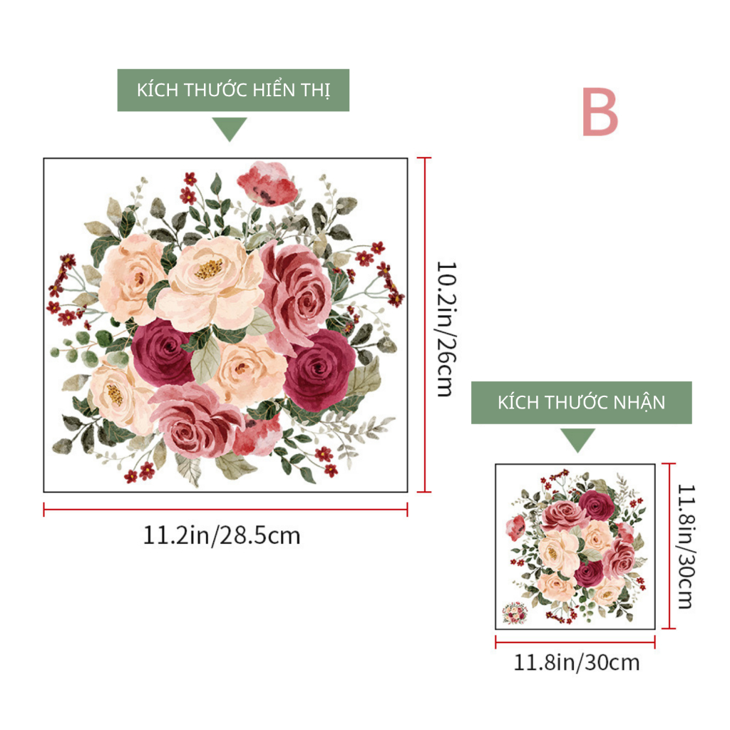 Decal Dán Trang Trí Bồn Cầu Toilet Hoa Hồng B Có Keo Sẵn 28x27cm - Chống Nước Không Phai Màu
