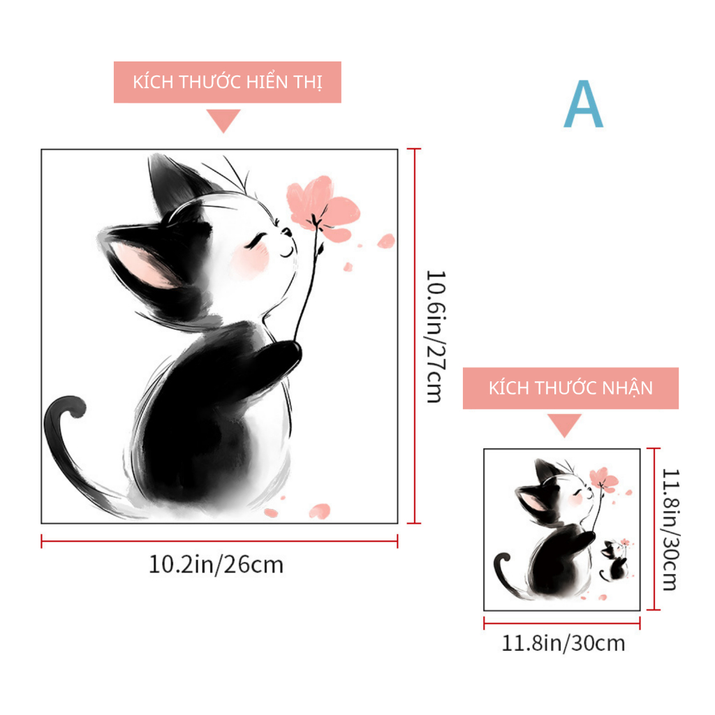 Decal Dán Trang Trí Bồn Cầu Toilet Mèo Nhỏ Cầm Hoa Có Keo Sẵn 26x27cm - Chống Nước Không Phai Màu