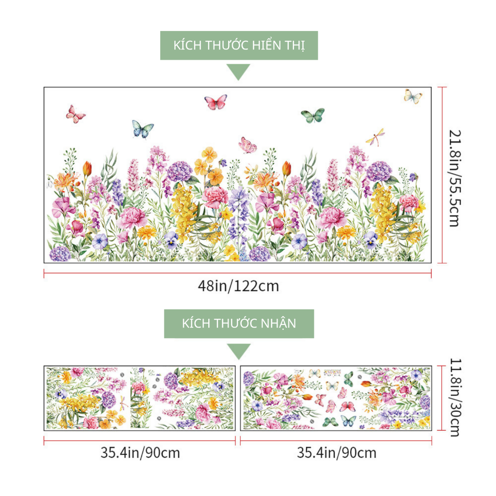 Decal Dán Chân Tường Vườn Hoa Sắc Màu Có Keo Sẵn 122x55.5cm - Trang Trí Nhà Chống Bẩn Chân Tường