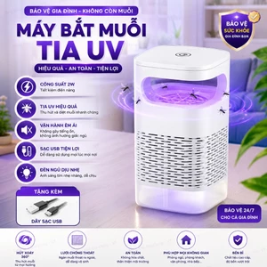 Máy bắt muỗi diệt côn trùng thông minh , Đèn bắt muỗi kiêm đèn ngủ có cổng sạc USB ( Mầu Trắng )