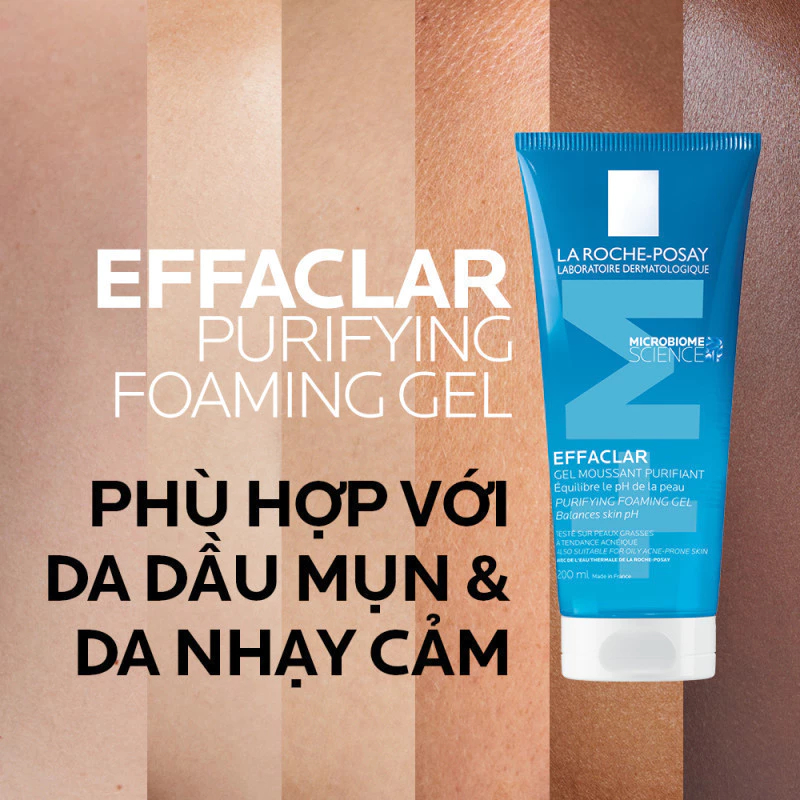 Gel rửa mặt sạch sâu giảm mụn cho da dầu mụn nhạy cảm La Roche-Posay Effaclar Foaming Gel 200ml
