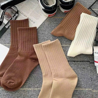 Sét 5-10 đôi tất gân cổ cao TÔNG NÂU trơn màu cho nữ