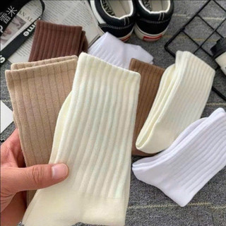 Sét 5-10 đôi tất gân cổ cao TÔNG NÂU trơn màu cho nữ