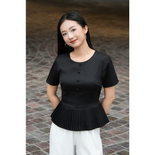 Áo Kiểu Nữ LAMER FASHION Dáng Peplum Cúc Ngọc Gấu Xòe Xếp Ly Công Sở GMMH O61B26H013