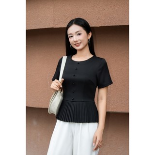 Áo Kiểu Nữ LAMER FASHION Dáng Peplum Cúc Ngọc Gấu Xòe Xếp Ly Công Sở GMMH O61B26H013