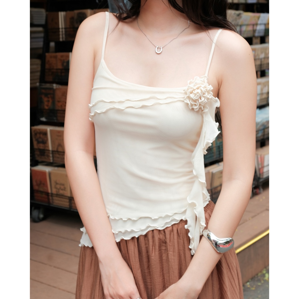 Áo Nữ LEDGE 2 Dây Phối Bèo Lệch Tà Lạ Mắt SECODEE