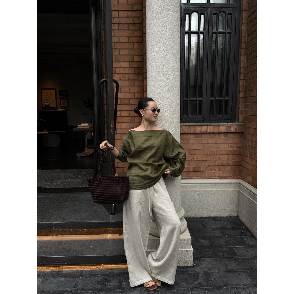 𝗘𝗴𝗮𝗻 𝗟𝗶𝗻𝗲𝗻-Áo Linen trễ vai tay dài