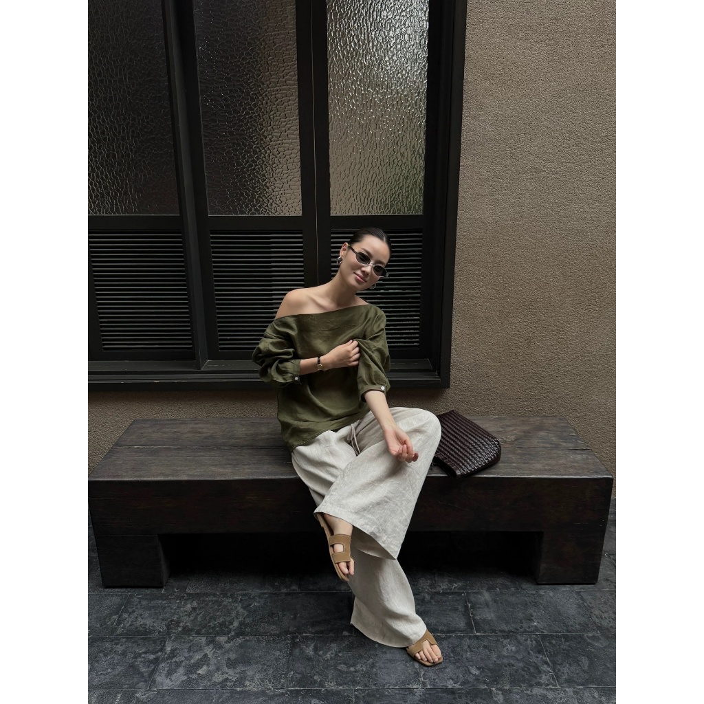 𝗘𝗴𝗮𝗻 𝗟𝗶𝗻𝗲𝗻-Áo Linen trễ vai tay dài
